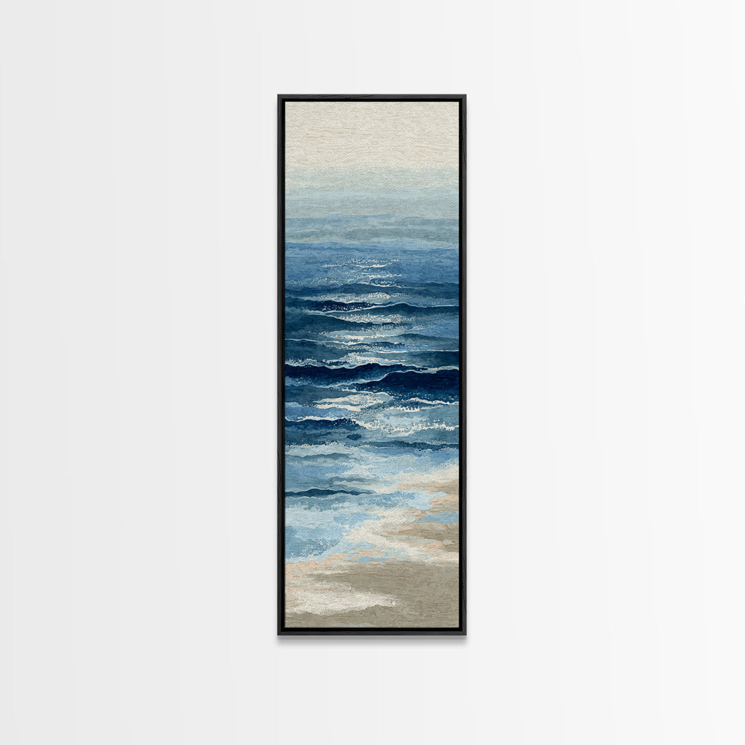 Minimal Wave Line Drawing Framed Canvas Print, Coastal Art, Luxury Decor, Coastal Decor, Fine Art, Coastal, Original Art, COA-1x3-20