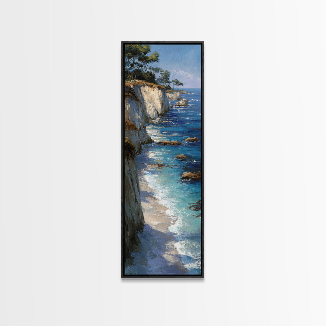 Mediterranean Cove with Cliff Shadows Framed Canvas Print, Coastal Art, Modern Decor, Coastal Decor, Fine Art, Coastal, COA-1x3-53