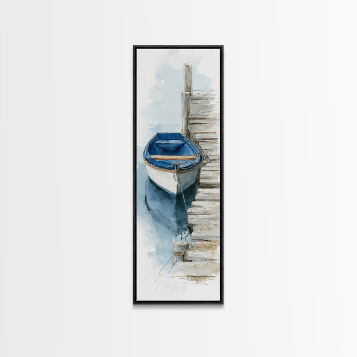 Small Rowboat Tied to a Wooden Dock Canvas Print, Coastal Art, Contemporary Art, Coastal Decor, Coastal, Modern Wall Art, COA-1x3-7