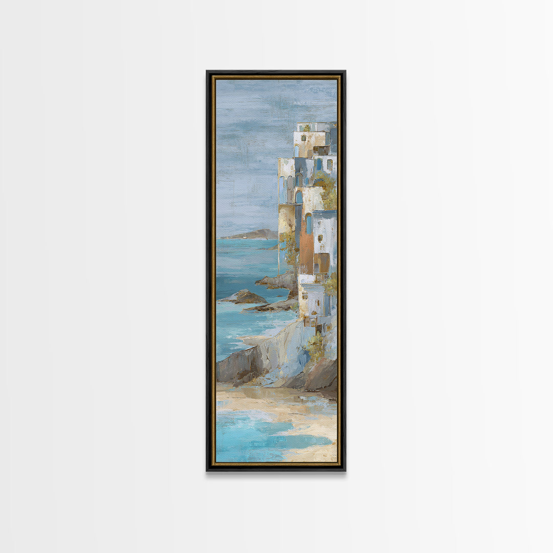 Mediterranean Cove with Cliff Shadows Canvas Print, Coastal Art, Art Print, Coastal Decor, Fine Art, Coastal, Wood Wall Art, COA-1x3-77