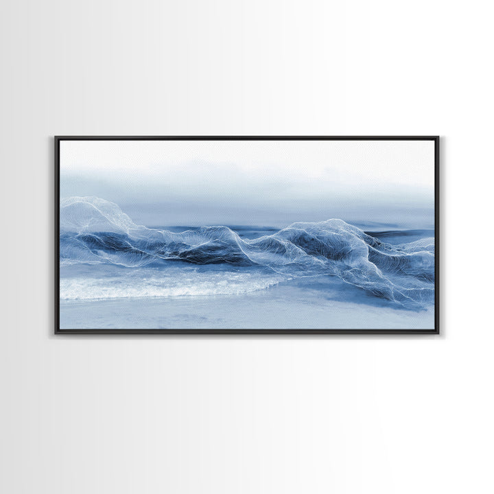 Minimal Wave Line Drawing Framed Canvas Print, Coastal Art, Minimalist Decor, Coastal Decor, Abstract Art, Coastal, COA-2x1-28