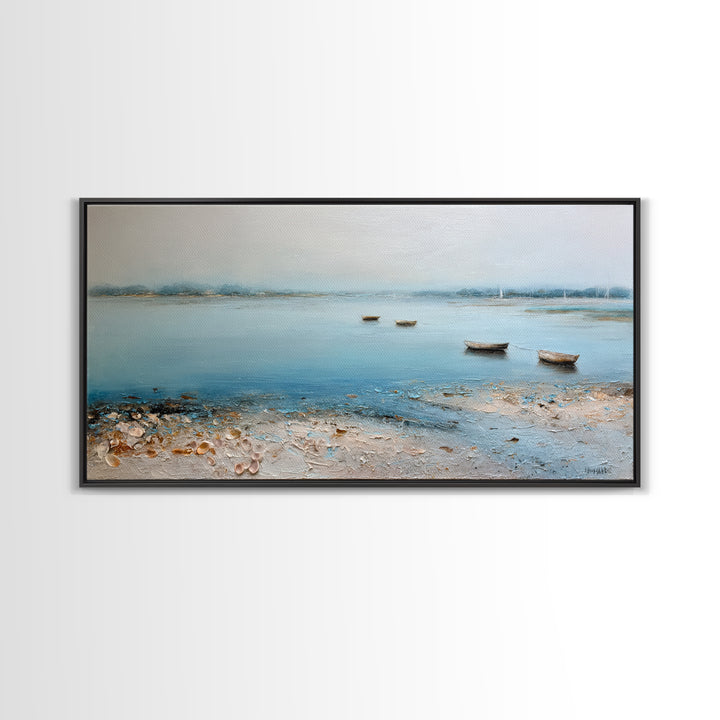 Foggy Harbor with Distant Boats Framed Canvas Print, Coastal Art, Original Painting, Coastal Decor, Fine Art, Coastal, COA-2x1-56