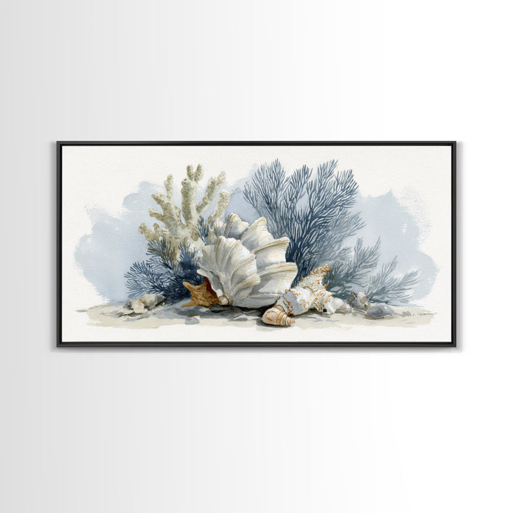 Shell and Coral Specimen Arrangement Framed Canvas Print, Coastal Art, Wall Decor, Coastal Decor, Coastal, Nautical Decor, COA-2x1-7