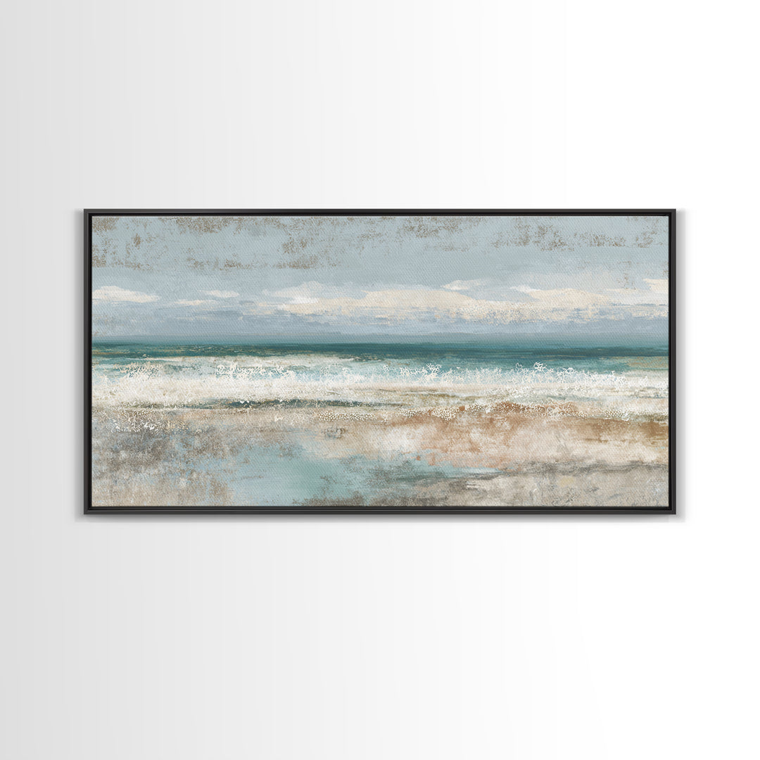 Abstract Seafoam Patterns Framed Canvas Print, Coastal Art, Home Decor, Coastal Decor, Abstract Art, Coastal, Wood Art, COA-2x1-86
