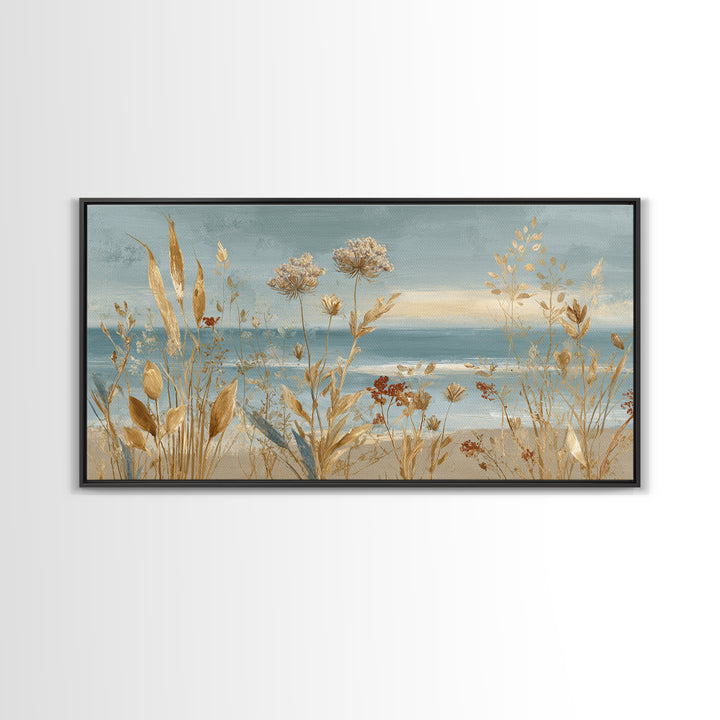 Coastal Botanical Bouquet Canvas Print, Coastal Art, Watercolor Painting, Coastal Decor, Oil Painting, Coastal, COA-2x1-89
