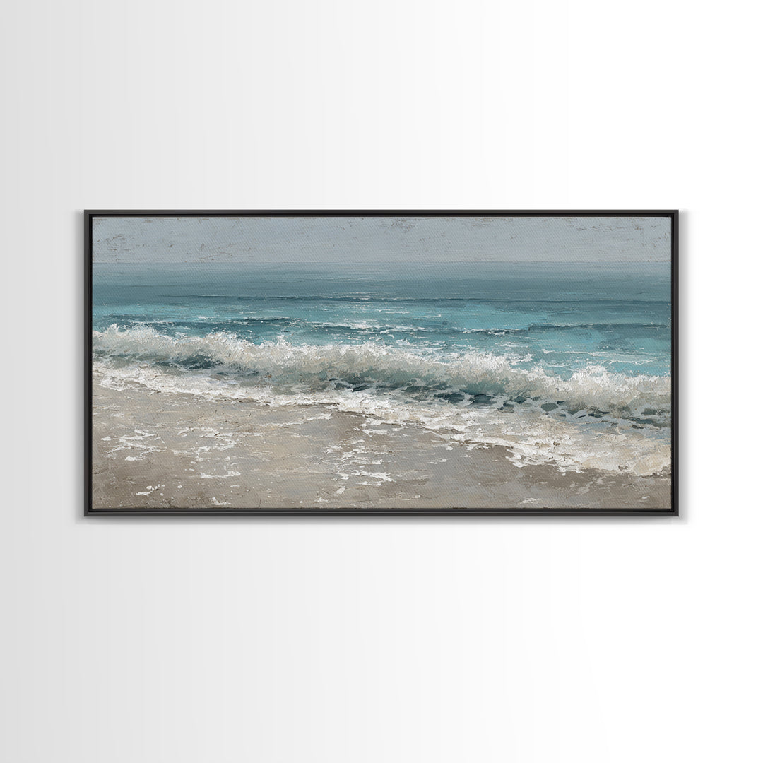 Moonlit Ocean with Silver Surf Framed Canvas Print, Coastal Art, Wall Decor, Coastal Decor, Fine Art, Coastal, Nautical Decor, COA-2x1-90
