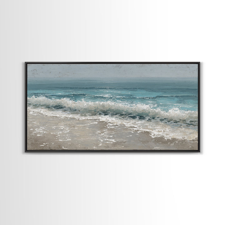 Moonlit Ocean with Silver Surf Framed Canvas Print, Coastal Art, Wall Decor, Coastal Decor, Fine Art, Coastal, Nautical Decor, COA-2x1-90