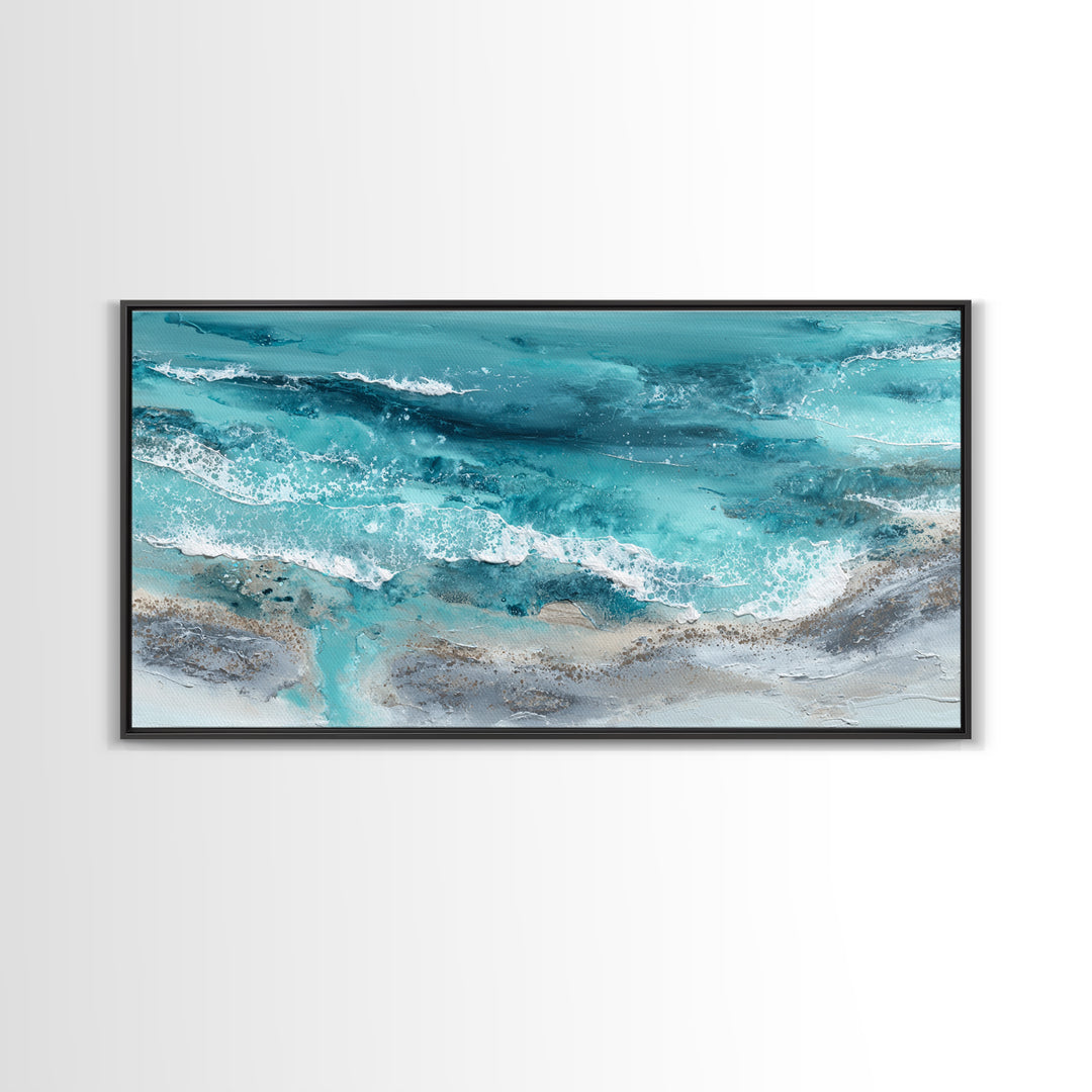 Aerial Sandbar with Turquoise Water Framed Canvas Print, Coastal Art, Bird Art, Coastal Decor, Coastal, Living Room Art, COA-2x1-97
