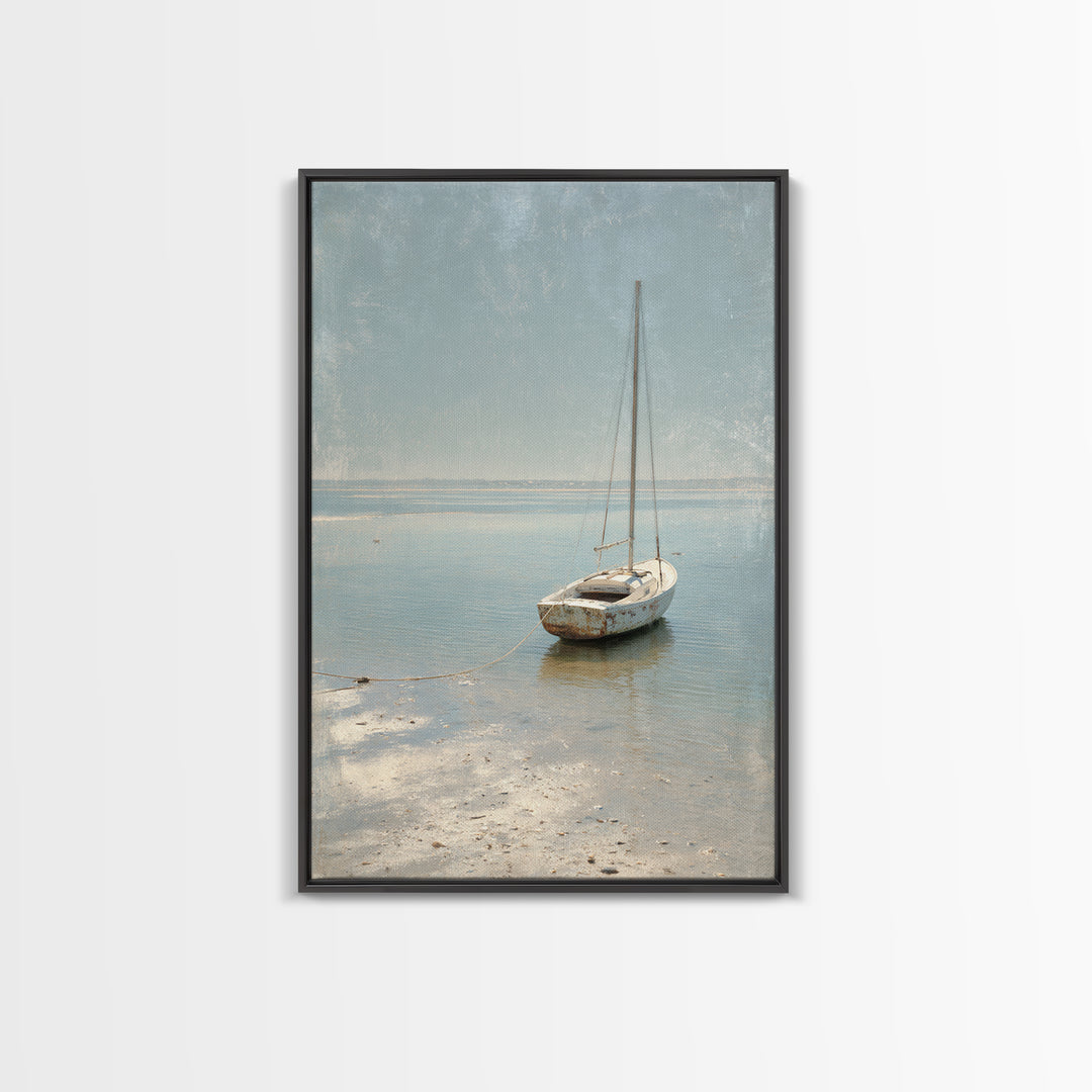 Weathered Sailboat on Calm Morning Water Canvas Print, Coastal Art, Luxury Decor, Coastal Decor, Coastal, Original Art, COA-2x3-10