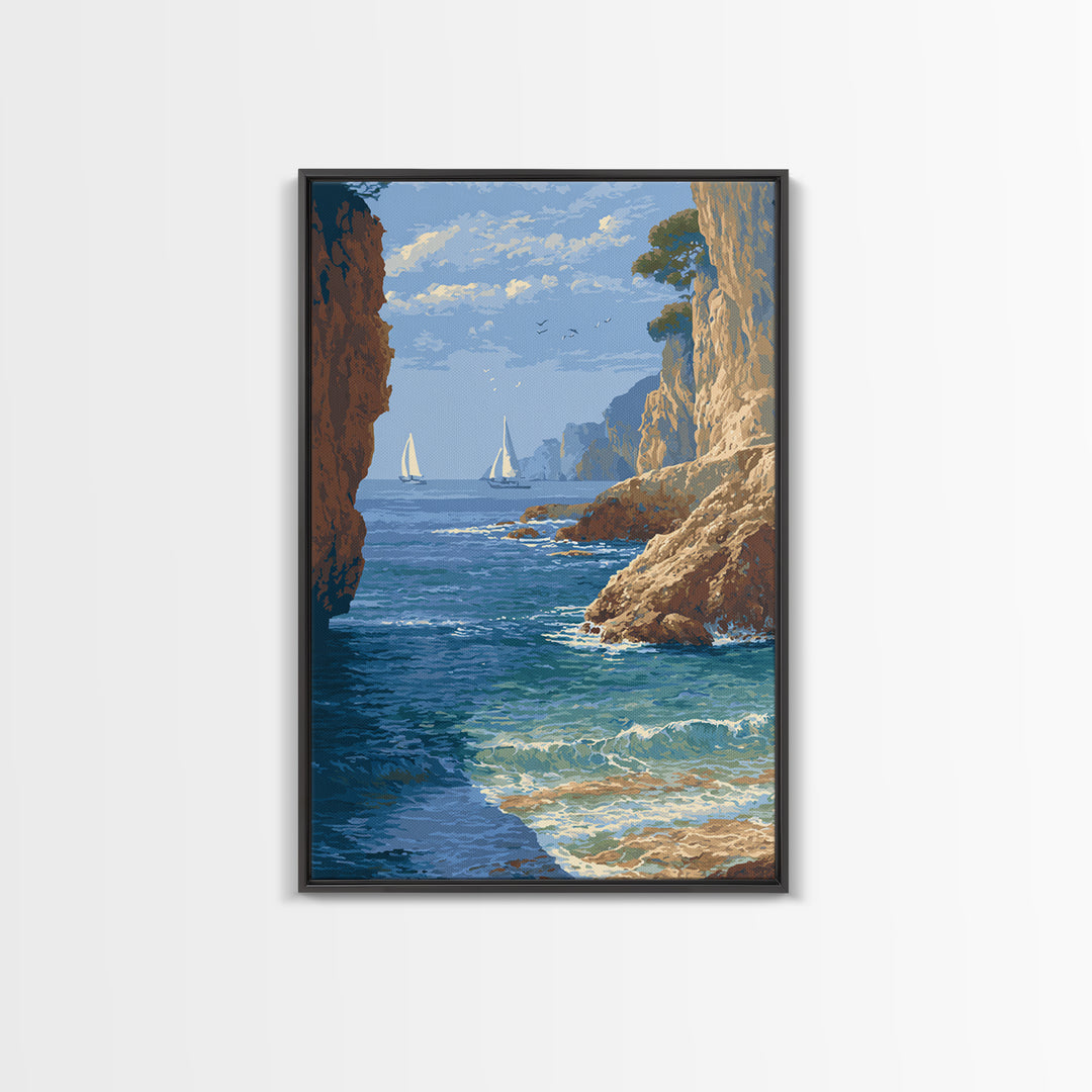 Mediterranean Cove with Cliff Shadows Canvas Print, Coastal Art, Original Art, Coastal Decor, Fine Art, Coastal, Blue Wall Art, COA-2x3-49