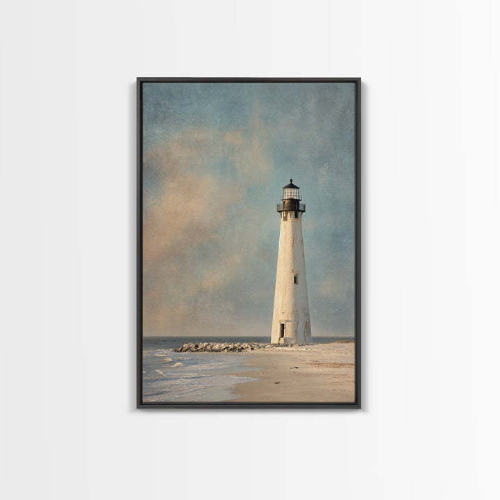 Whitewashed Lighthouse Against Cloudy Sky Canvas Print, Coastal Art, Original Art, Coastal Decor, Abstract Art, Coastal, COA-2x3-62