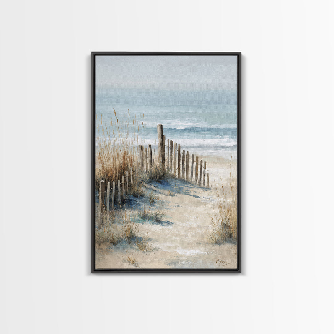 Soft Watercolor Dune Fence Scene Canvas Print, Coastal Art, Coastal Decor, Oil Painting, Coastal, Boho Wall Art, COA-2x3-72
