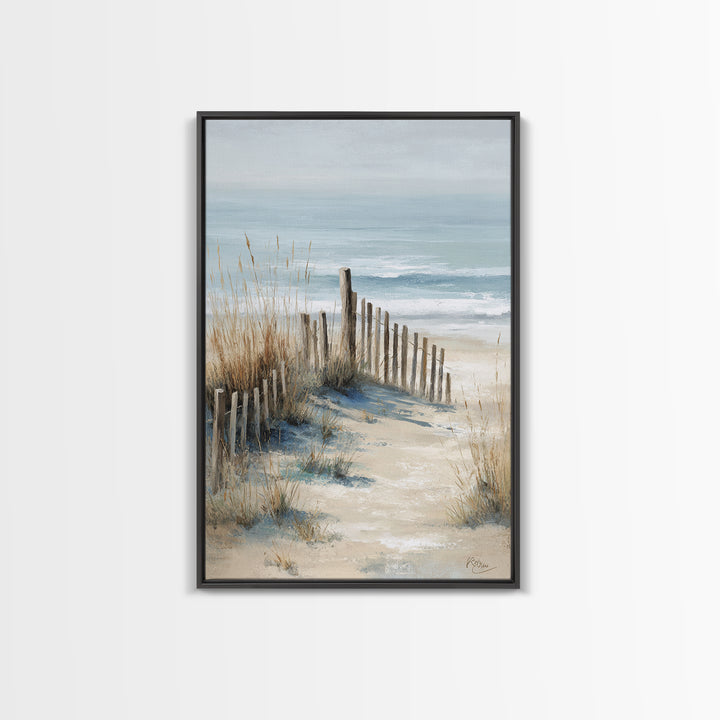 Soft Watercolor Dune Fence Scene Canvas Print, Coastal Art, Coastal Decor, Oil Painting, Coastal, Boho Wall Art, COA-2x3-72