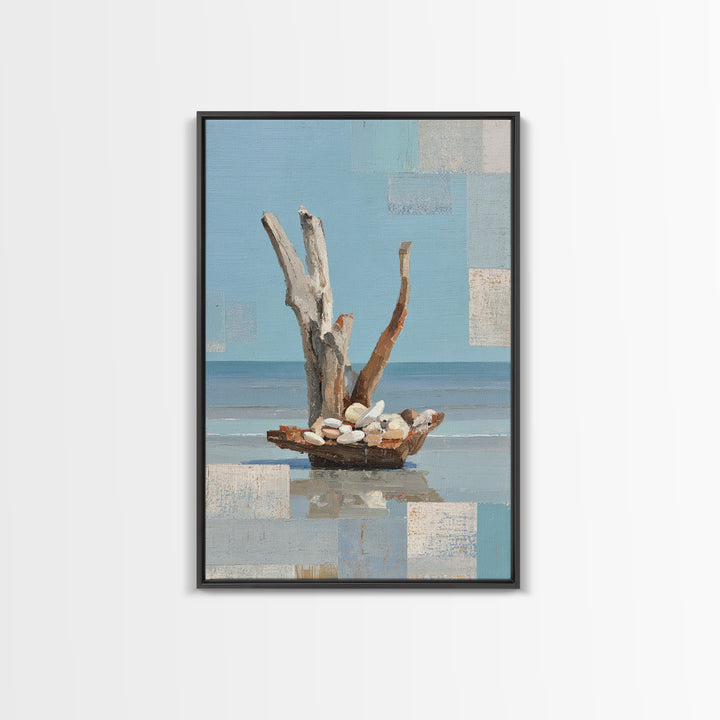 Driftwood and Sea Glass Still Life Framed Canvas Print, Coastal Art, Coastal Wall Art, Coastal Decor, Fine Art, Coastal, COA-2x3-87