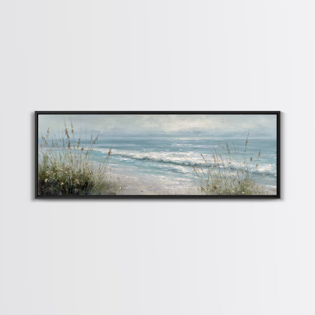 Coastal Grasses Moving Framed Canvas Print, Coastal Art, Neutral Decor, Coastal Decor, Fine Art, Coastal, Wall Art, Home Decor, COA-3x1-44
