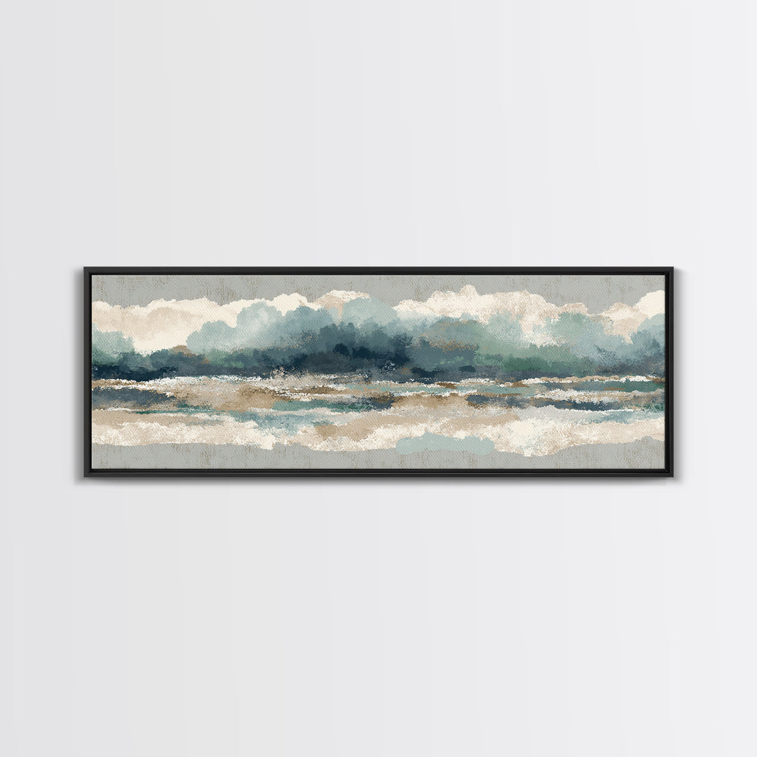 Storm Cloud over Deep Green Water Framed Canvas Print, Coastal Art, Boho Decor, Coastal Decor, Fine Art, Coastal, COA-3x1-60