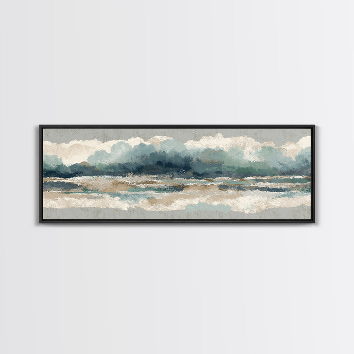 Storm Cloud over Deep Green Water Framed Canvas Print, Coastal Art, Boho Decor, Coastal Decor, Fine Art, Coastal, COA-3x1-60