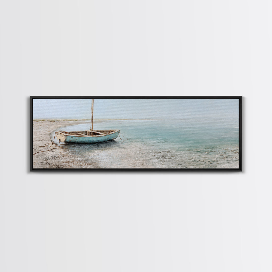 Weathered Sailboat on Calm Morning Water Canvas Print, Coastal Art, Nautical Decor, Coastal Decor, Fine Art, Coastal, COA-3x1-66