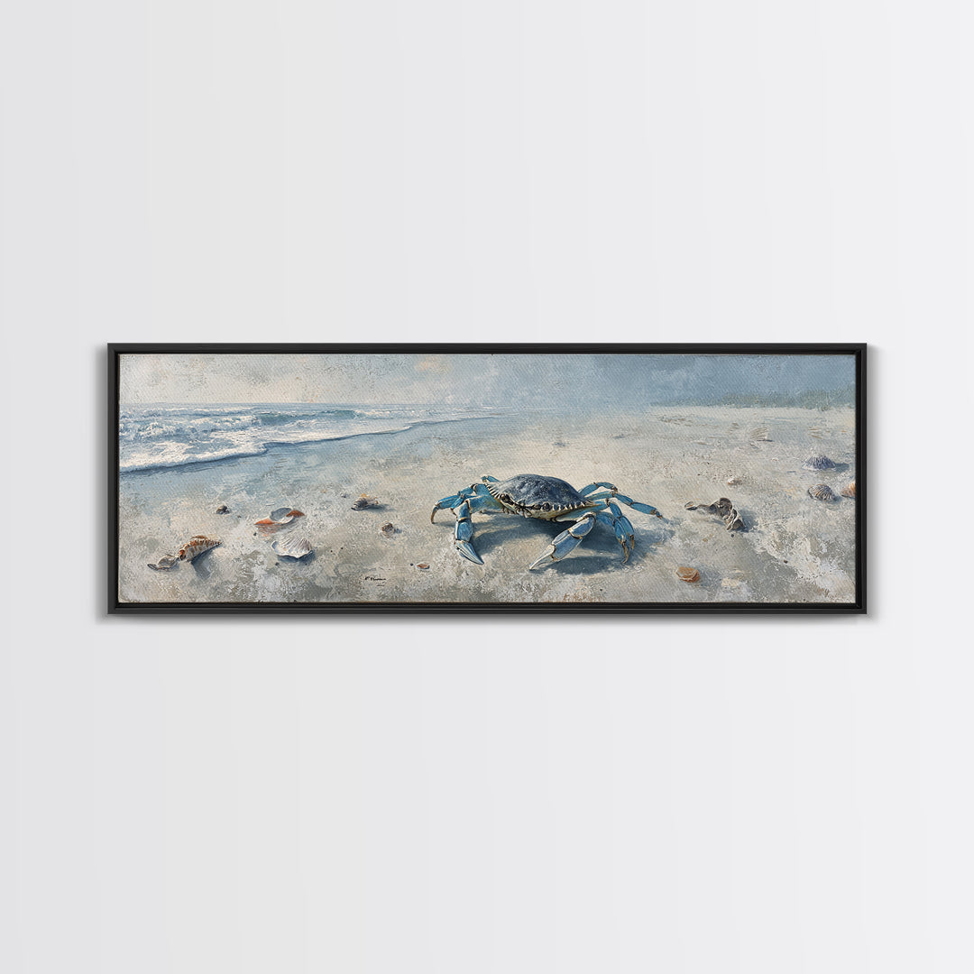 Blue Crab Illustration Canvas Print, Coastal Art, Wall Decor, Coastal Decor, Coastal, Nautical Decor, Coastal Wall Art, COA-3x1-78