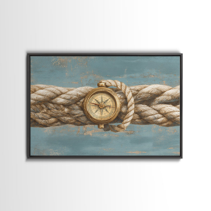 Weathered Nautical Rope and Brass Compass Canvas Print, Coastal Art, Oyster Art, Coastal Decor, Abstract Art, Coastal, COA-3x2-43