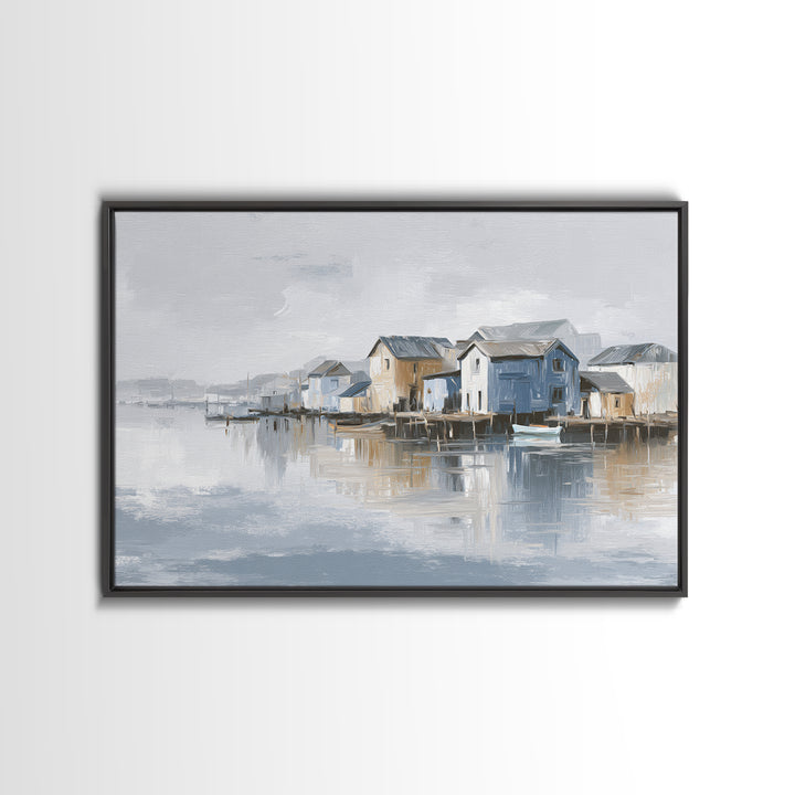 Coastal Village Rooftops Seen from the Sea Canvas Print, Coastal Art, Coastal Decor, Oil Painting, Coastal, Fine Art Print, COA-3x2-61
