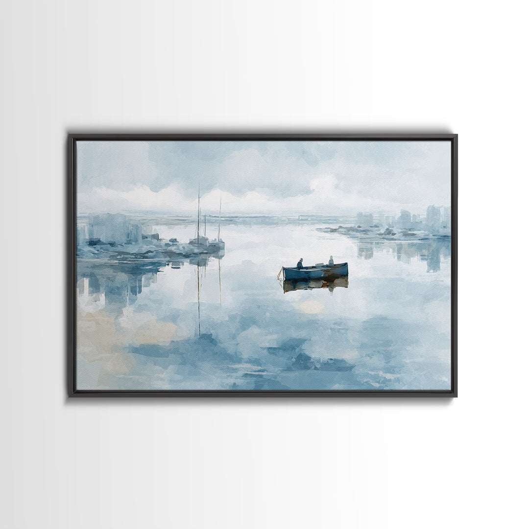 Foggy Harbor with Distant Boats Framed Canvas Print, Coastal Art, Gallery Decor, Coastal Decor, Abstract Art, Coastal, COA-3x2-64
