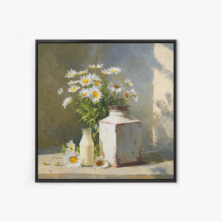 Milk Can and Daisies Rustic Still Life Canvas Print, Country Art, Eclectic Wall Art, Farmhouse Decor, Watercolor Art, Country, COU-1x1-13