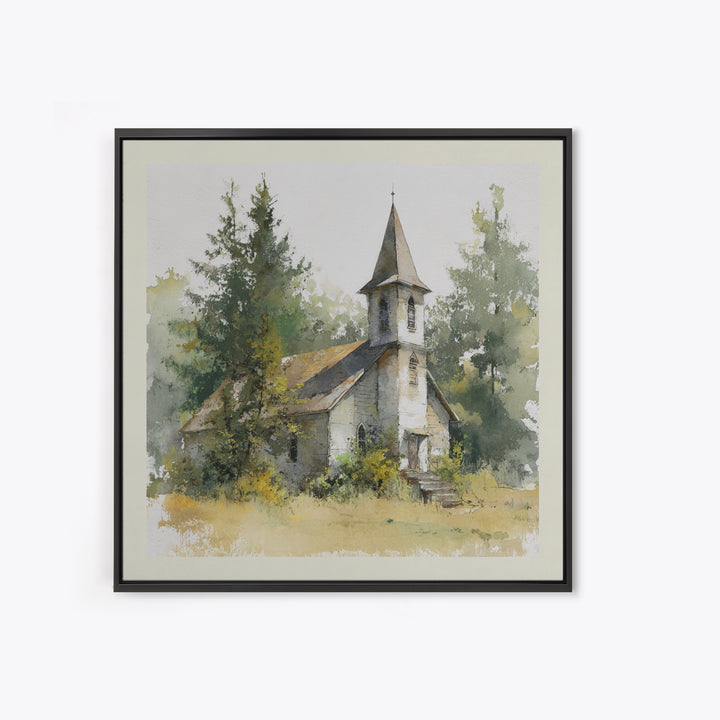 Country Church Steeple Beyond Trees Canvas Print, Country Art, Printable Art, Farmhouse Decor, Watercolor Art, Country, COU-1x1-19