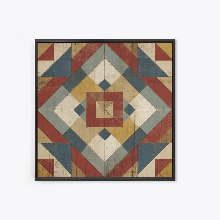 Quilt Geometric Folk Pattern Canvas Print, Country Art, Oil Painting, Farmhouse Decor, Abstract Art, Country, COU-1x1-36