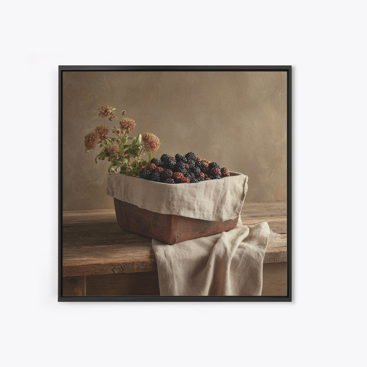 Blackberry Basket with Linen Cloth Canvas Print, Country Art, Wall Decor, Farmhouse Decor, Abstract Art, Country, Wall Art, COU-1x1-45