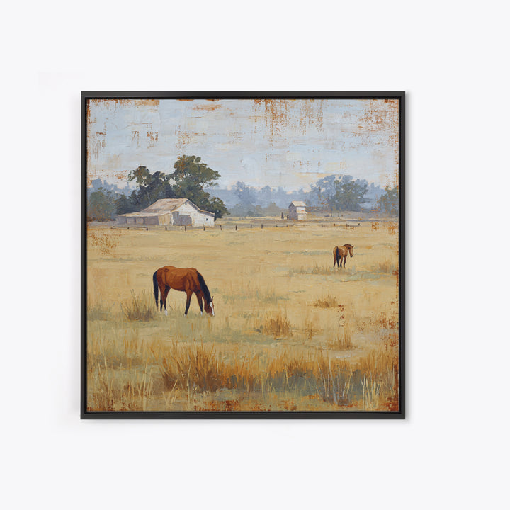 Rolling Pasture with Grazing Horses at Sunrise Canvas Print, Country Art, Neutral Decor, Farmhouse Decor, Fine Art, Country, COU-1x1-49