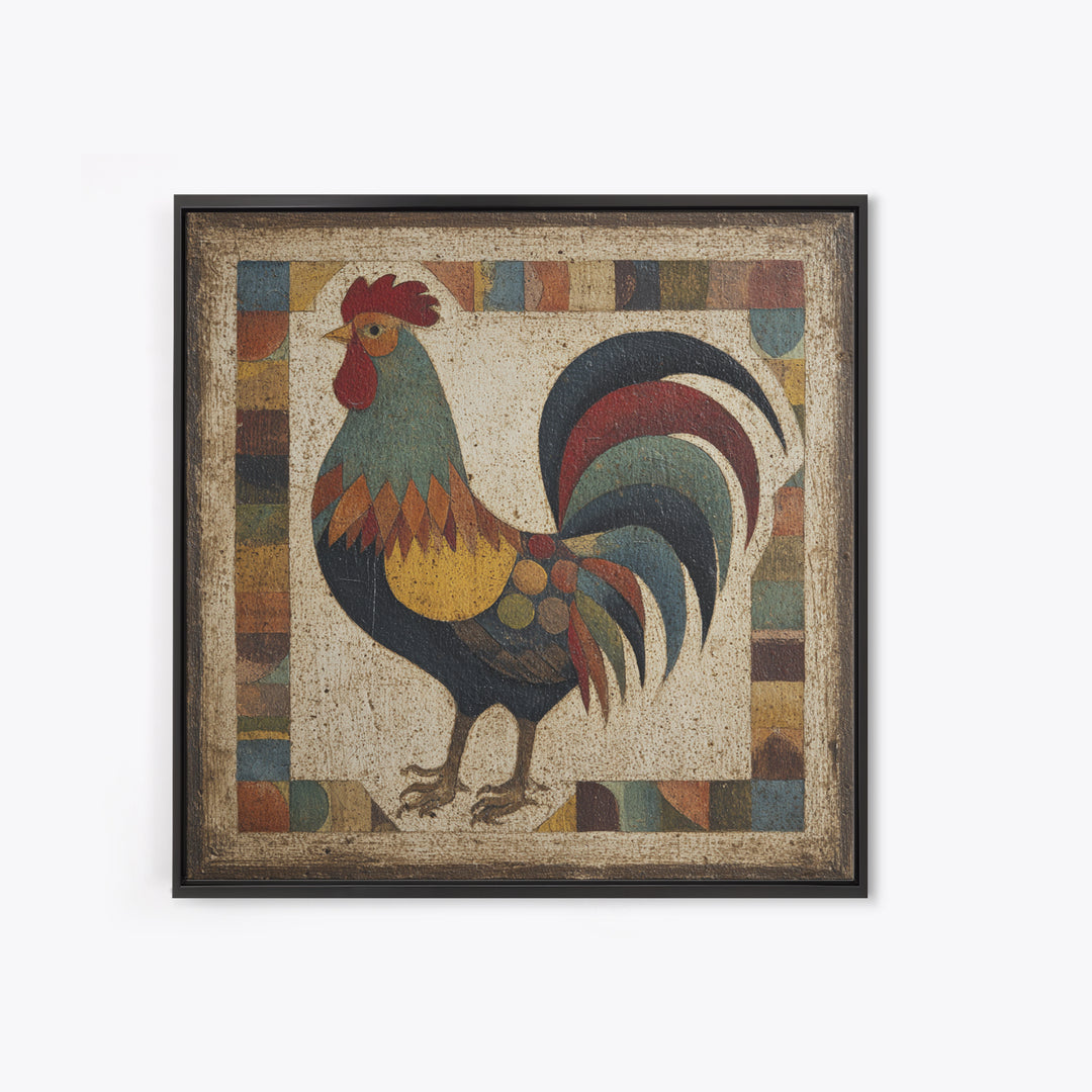 Rooster in Bold Folk Art Color Canvas Print, Country Art, Gallery Wall Art, Farmhouse Decor, Fine Art, Country, COU-1x1-5