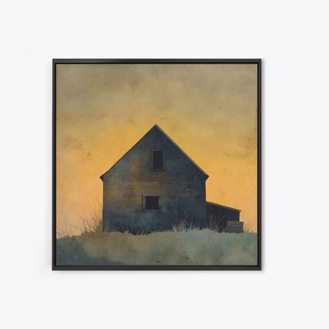 Rustic Barn Silhouette Framed Canvas Print, Country Art, Farmhouse Wall Art, Farmhouse Decor, Oil Painting, Country, Room Decor, COU-1x1-51