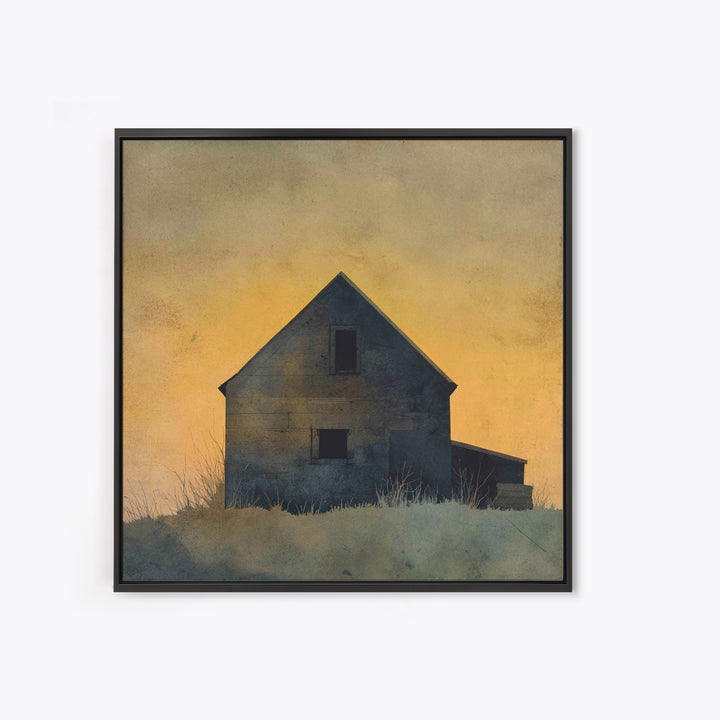 Rustic Barn Silhouette Framed Canvas Print, Country Art, Farmhouse Wall Art, Farmhouse Decor, Oil Painting, Country, Room Decor, COU-1x1-51