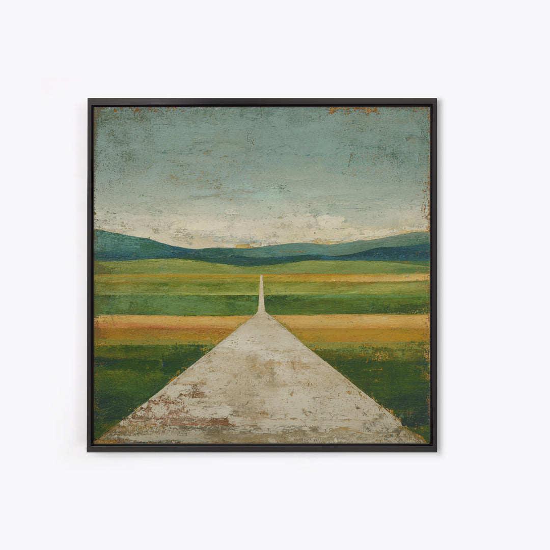 Country Road Disappearing into Green Hills Canvas Print, Country Art, Gallery Wall Art, Farmhouse Decor, Watercolor Art, COU-1x1-55