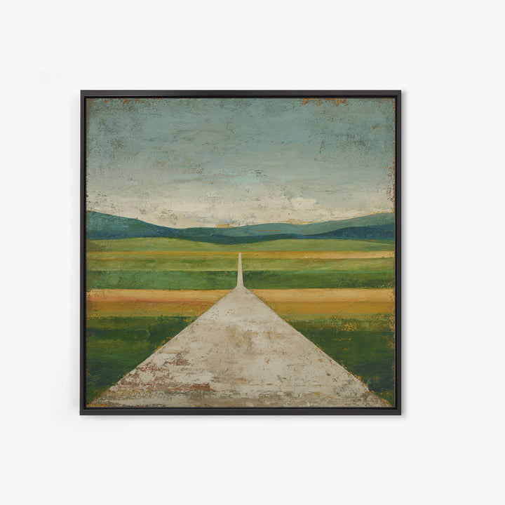 Country Road Disappearing into Green Hills Canvas Print, Country Art, Gallery Wall Art, Farmhouse Decor, Watercolor Art, COU-1x1-55