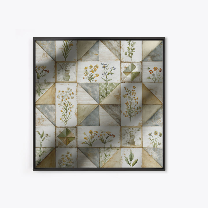 Quilt Geometric Folk Pattern Canvas Print, Country Art, Farmhouse Wall Decor, Farmhouse Decor, Abstract Art, Country, COU-1x1-60
