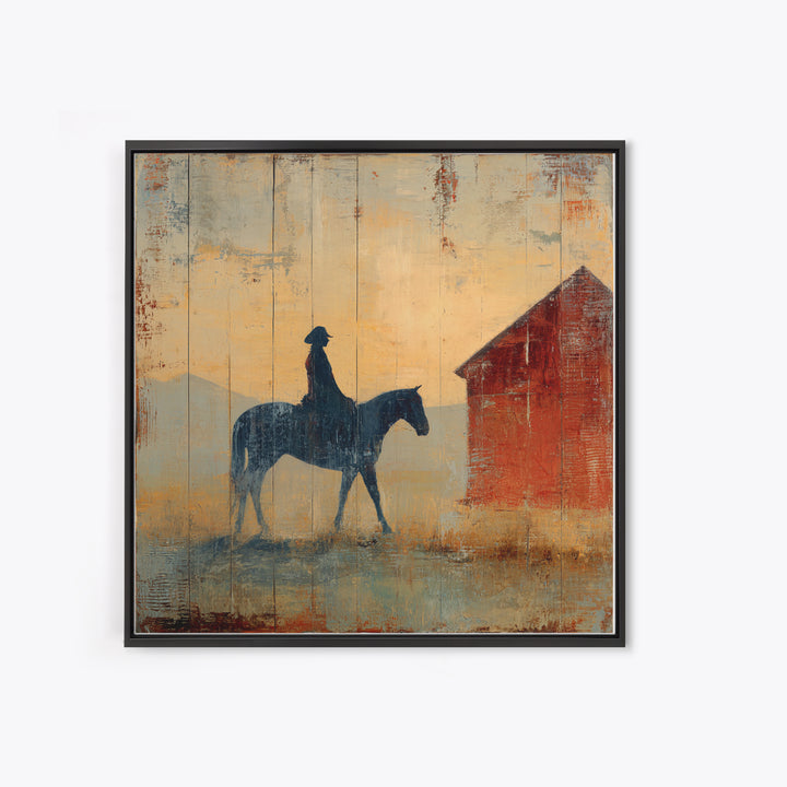 Horse and Rider Silhouette at Dusk Framed Canvas Print, Country Art, Gallery Decor, Farmhouse Decor, Fine Art, Country, COU-1x1-65