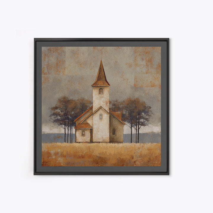 Country Church Steeple Beyond Trees Framed Canvas Print, Country Art, Gallery Decor, Farmhouse Decor, Fine Art, Country, COU-1x1-67