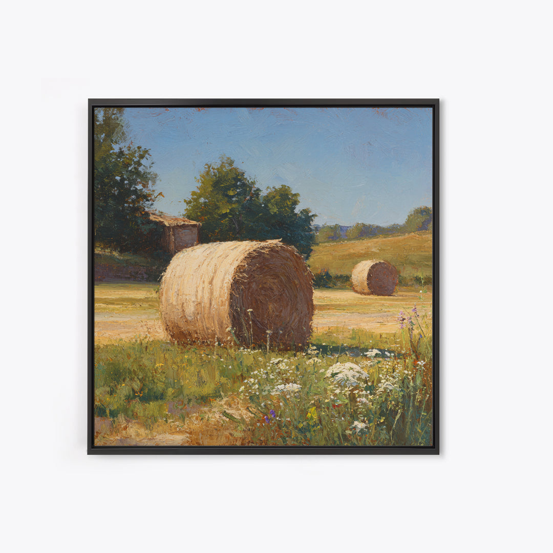 Hay Bales in Late Afternoon Sun Framed Canvas Print, Country Art, Floral Wall Art, Farmhouse Decor, Fine Art, Country, COU-1x1-68