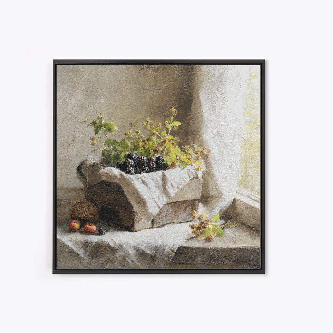 Blackberry Basket with Linen Cloth Canvas Print, Country Art, Wall Decor, Farmhouse Decor, Abstract Art, Country, Wall Art, COU-1x1-69