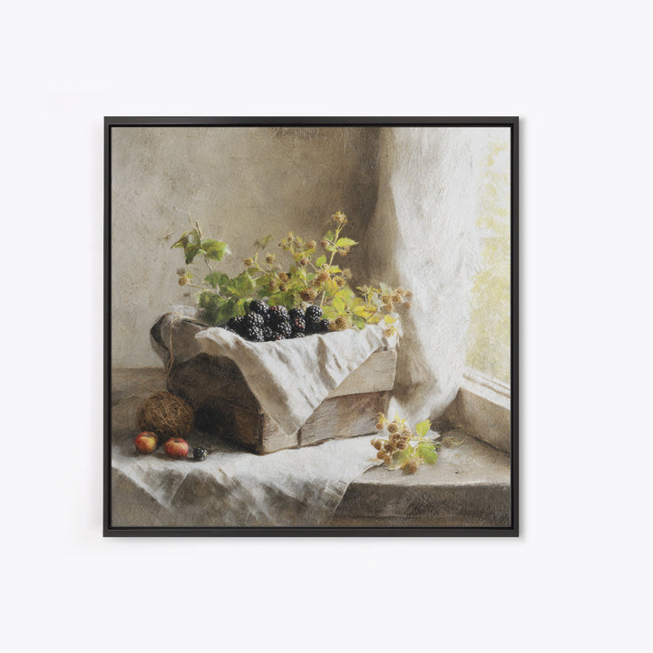Blackberry Basket with Linen Cloth Canvas Print, Country Art, Wall Decor, Farmhouse Decor, Abstract Art, Country, Wall Art, COU-1x1-69