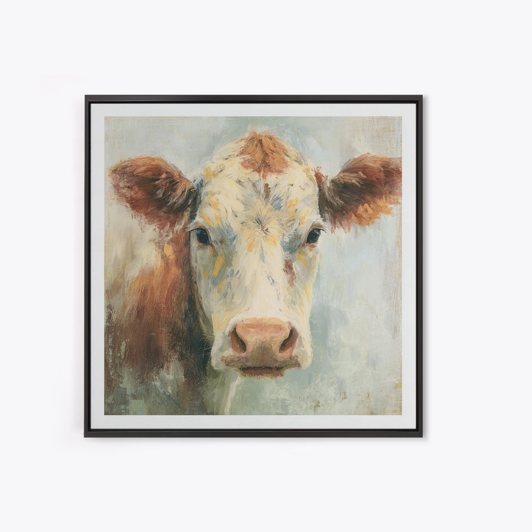 Cow Portrait with Gentle Farmhouse Personality Canvas Print, Country Art, Eclectic Wall Art, Farmhouse Decor, Oil Painting, COU-1x1-76