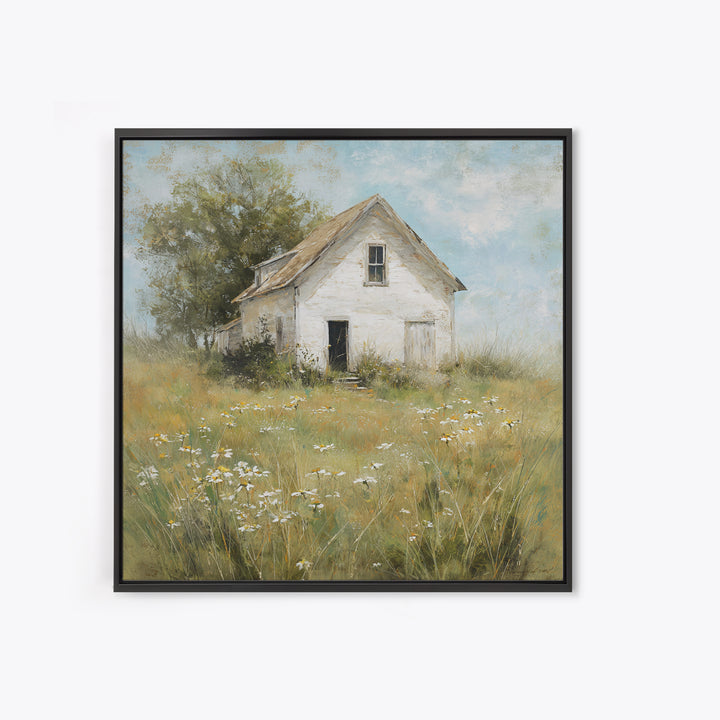 White Farmhouse Surrounded by Tall Grass Canvas Print, Country Art, Wall Decor, Farmhouse Decor, Oil Painting, Country, COU-1x1-82