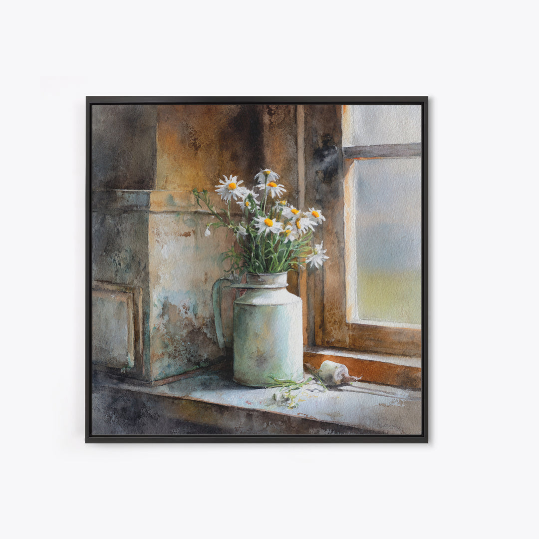 Milk Can and Daisies Rustic Still Life Canvas Print, Country Art, Statement Artwork, Farmhouse Decor, Fine Art, Country, COU-1x1-85