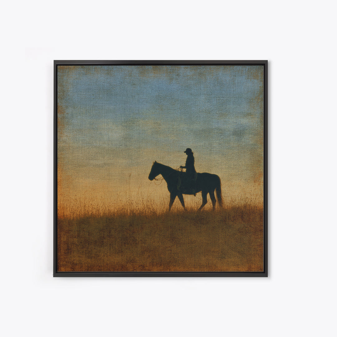 Horse and Rider Silhouette at Dusk Canvas Print, Country Art, Boho Decor, Farmhouse Decor, Fine Art, Country, Art Prints, COU-1x1-89