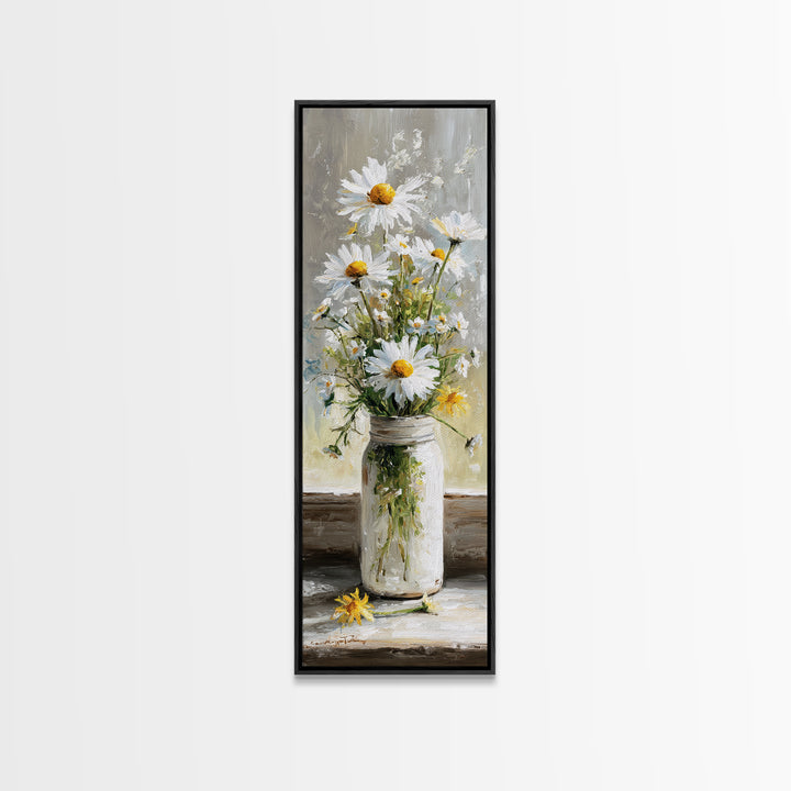 Milk Can and Daisies Rustic Still Life Canvas Print, Country Art, Eclectic Wall Art, Farmhouse Decor, Watercolor Art, Country, COU-1x3-1