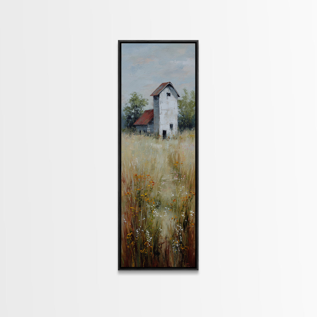 White Farmhouse Surrounded by Tall Grass Canvas Print, Country Art, Floral Wall Art, Farmhouse Decor, Fine Art, Country, COU-1x3-22