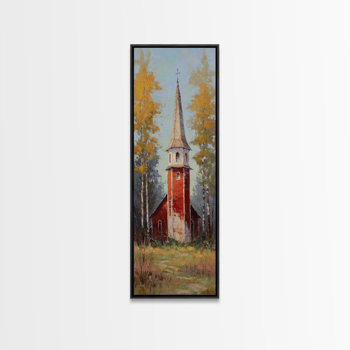 Country Church Steeple Beyond Trees Framed Canvas Print, Country Art, Art Prints, Farmhouse Decor, Watercolor Art, Country, COU-1x3-31