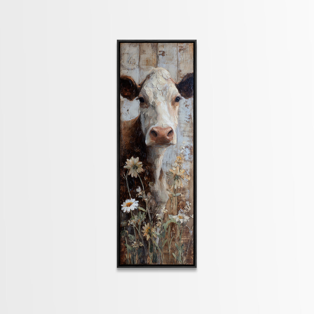 Cow Portrait with Gentle Farmhouse Personality Canvas Print, Country Art, Digital Prints, Farmhouse Decor, Fine Art, Country, COU-1x3-40